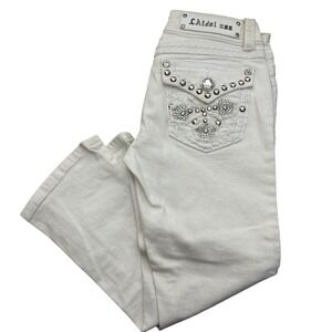 LA Idol y2k White Embellished Bootcut Jeans Rhinestone Studded